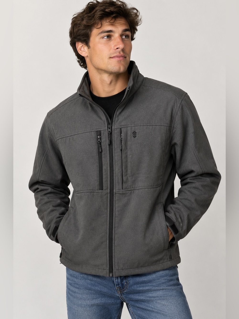 Free Country Gray Softshell Fleece Lined Full Zip Jacket Men’s Medium Outdoor